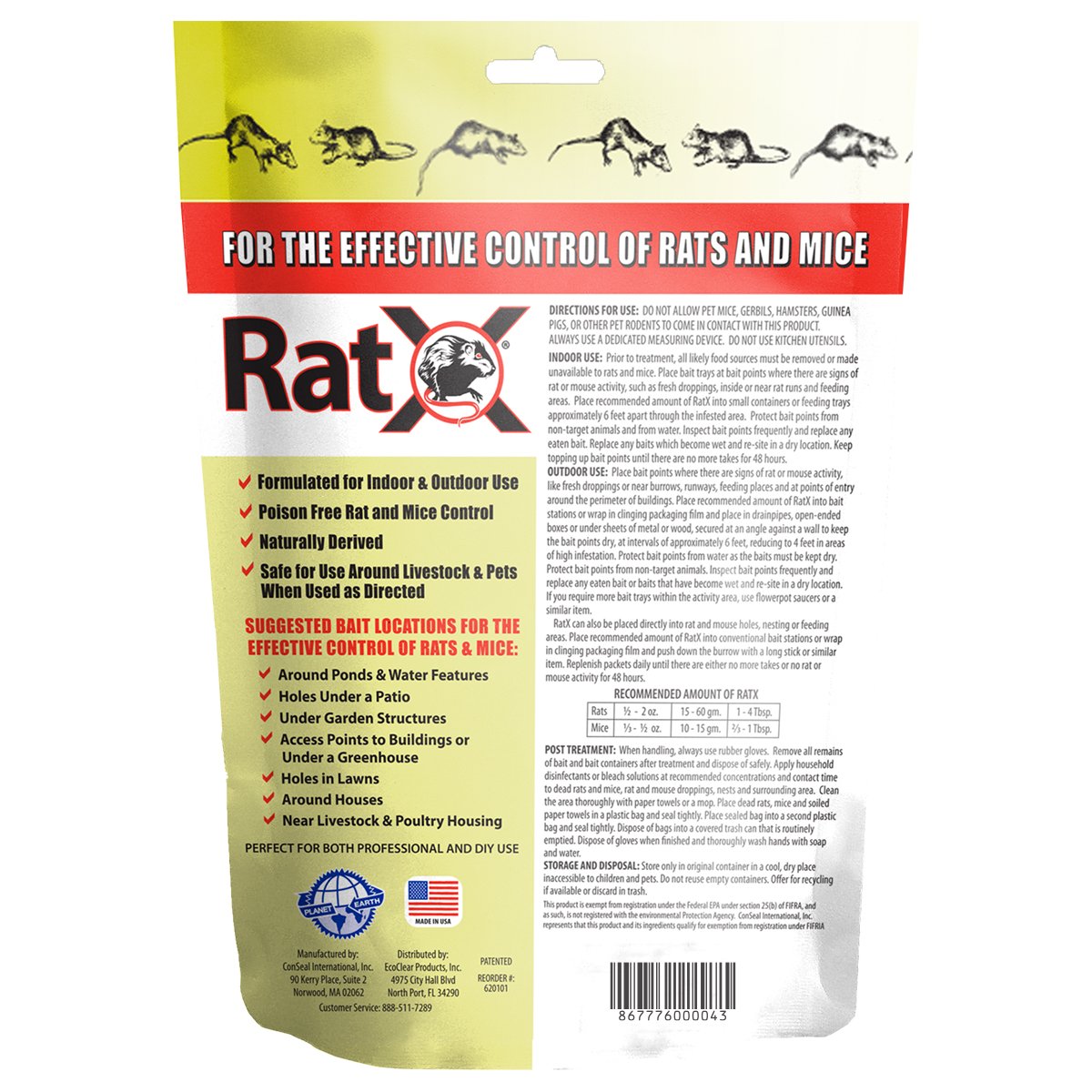 EcoClear Products 620101, RatX All-Natural Humane Rat and Mouse Rodenticide  Pellets, 1 lb. Bag